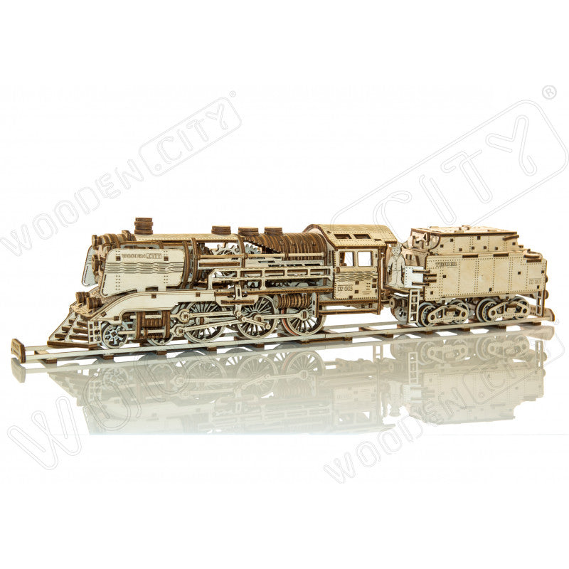 Expres cu vagon pe sine - puzzle mecanic 3D, Wooden.City
